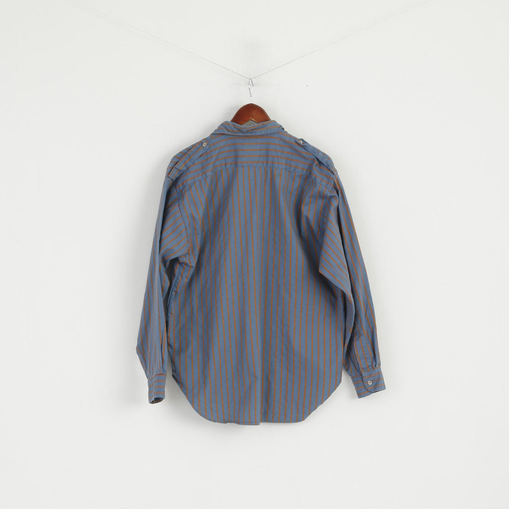 Puma Men S Casual Shirt Blue Striped Vintage Sport 90s Long Sleeve Emroidered Top