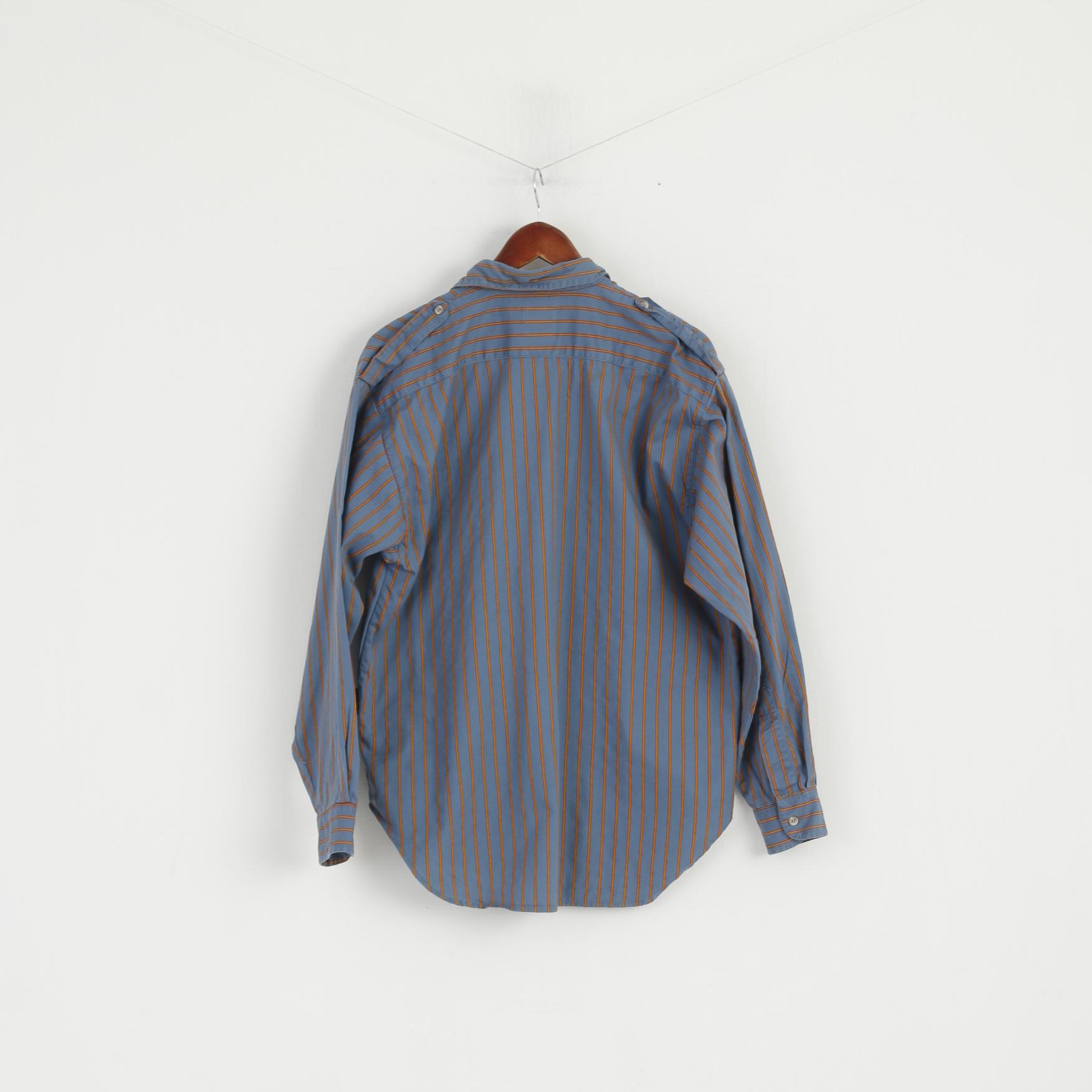 Puma Men S Casual Shirt Blue Striped Vintage Sport 90s Long Sleeve Emroidered Top