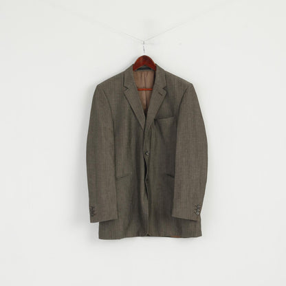 Studio Jeff Banks Men 50 40 Blazer Grey Wool Linen Blend Single Breasted Jacket