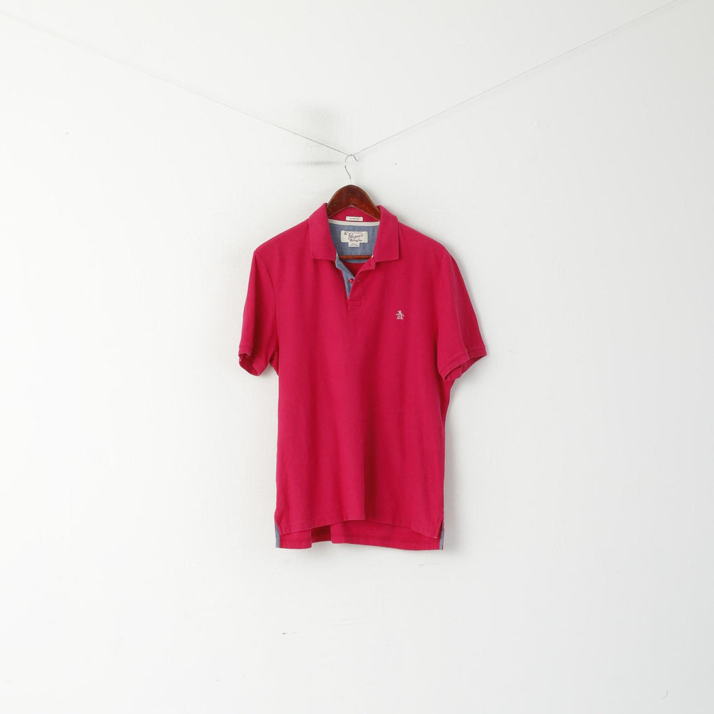 Penguin Men M Polo Shirt Pink Cotton Classic Fit Short Sleeve Logo Plain Top
