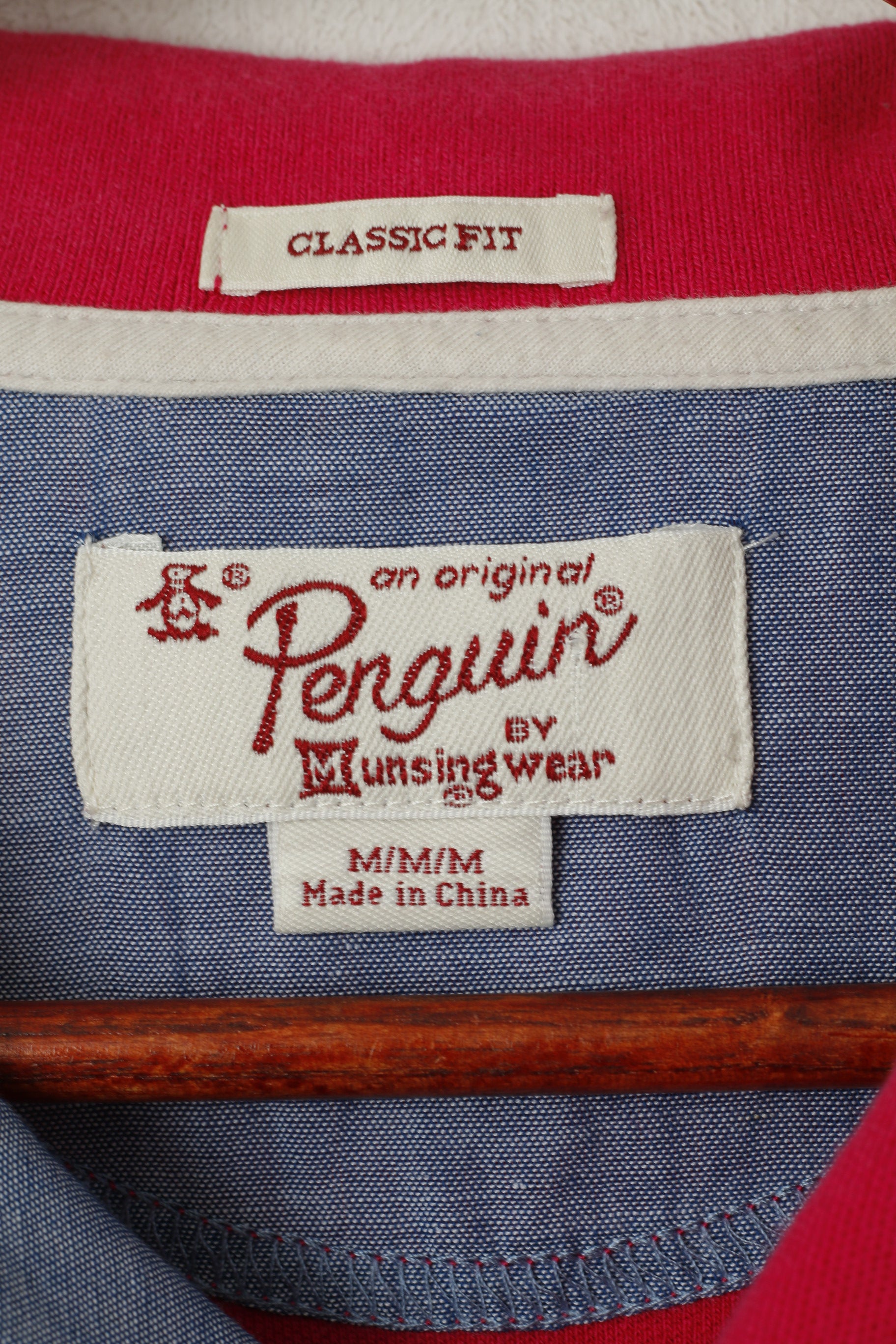 Penguin Men M Polo Shirt Pink Cotton Classic Fit Short Sleeve Logo Plain Top