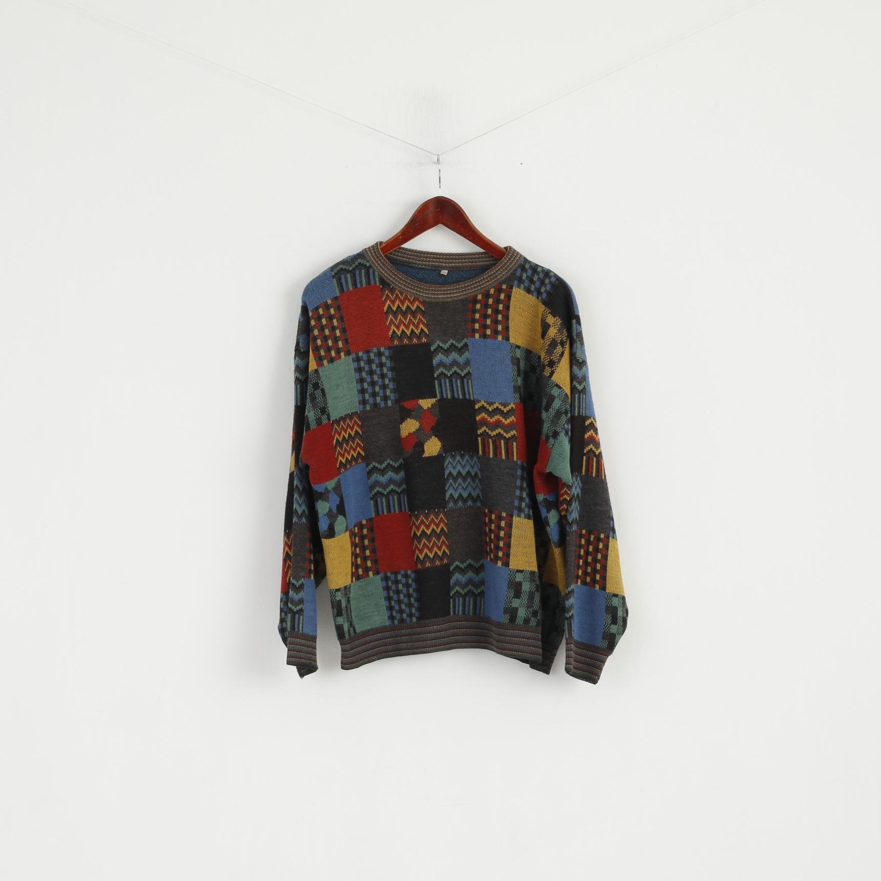 Vintage Men 52 M Jumper Designer Knit Multicoloured Wool Acrylic Blend Sweater