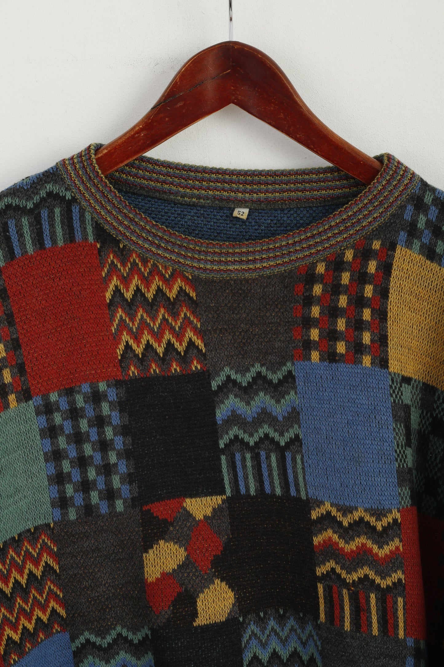 Maglione vintage da uomo 52 M di design lavorato a maglia in misto lana acrilica multicolore
