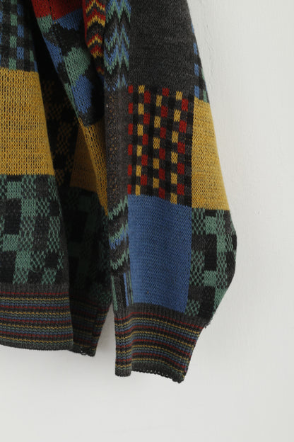 Maglione vintage da uomo 52 M di design lavorato a maglia in misto lana acrilica multicolore