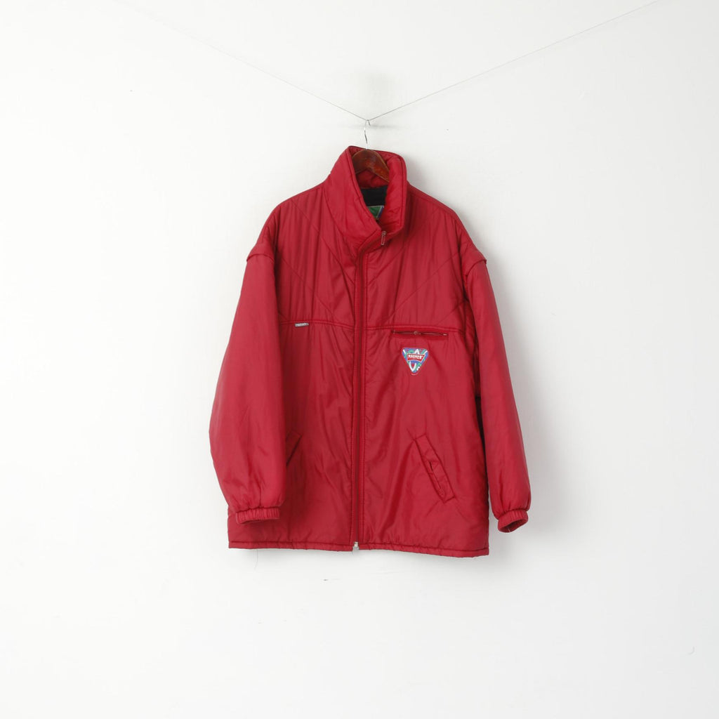 Giacca Master da uomo XL in nylon rosso vintage anni '90 con cerniera intera e maniche staccabili