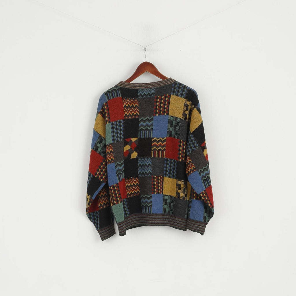 Vintage Men 52 M Jumper Designer Knit Multicoloured Wool Acrylic Blend Sweater