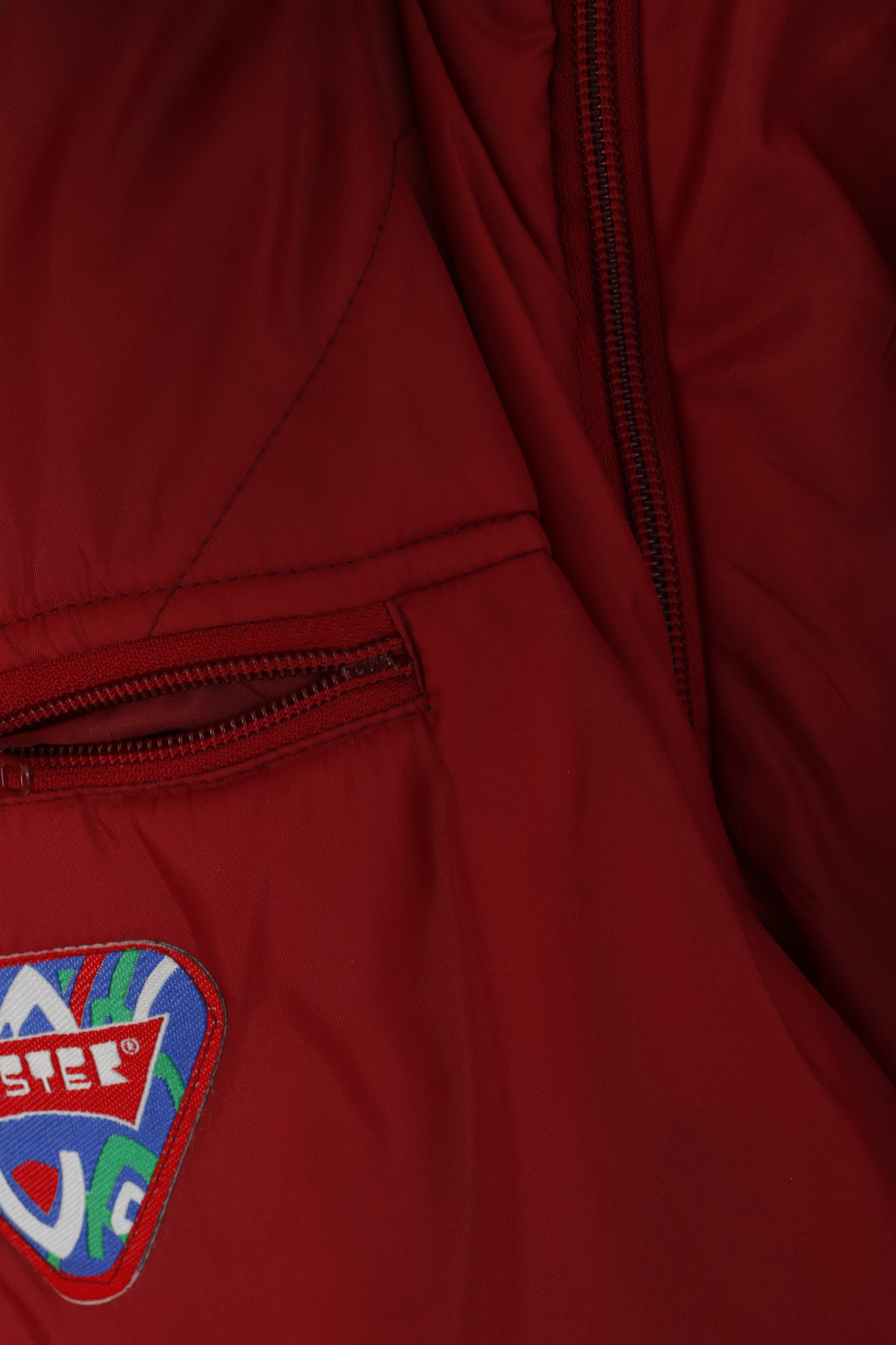 Giacca Master da uomo XL in nylon rosso vintage anni '90 con cerniera intera e maniche staccabili