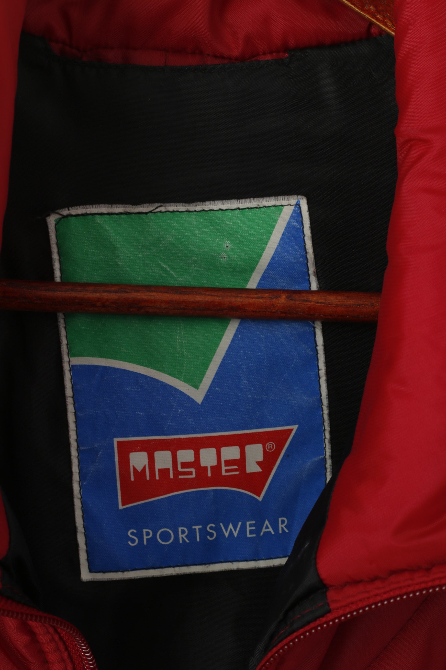 Giacca Master da uomo XL in nylon rosso vintage anni '90 con cerniera intera e maniche staccabili