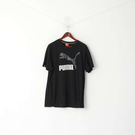 T-shirt Puma da uomo XL in cotone nero con logo Heritage, girocollo, top sportivo di base