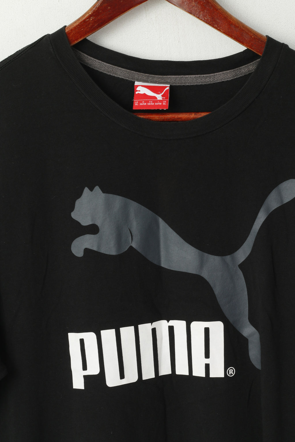 T-shirt Puma da uomo XL in cotone nero con logo Heritage, girocollo, top sportivo di base