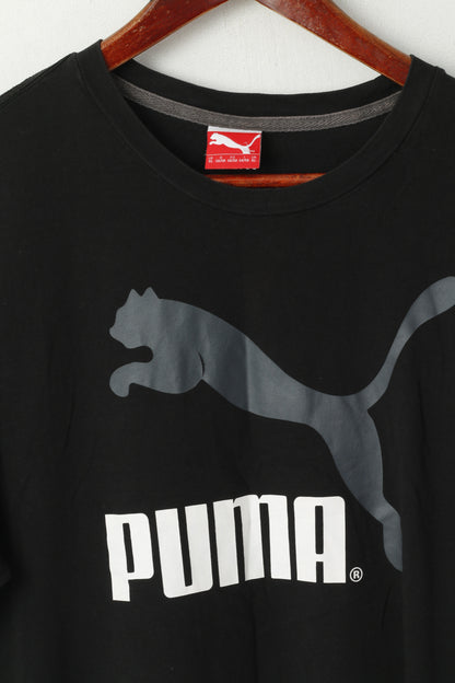 Puma T-shirt XL pour homme en coton noir avec logo Heritage - Haut de sport basique à col rond