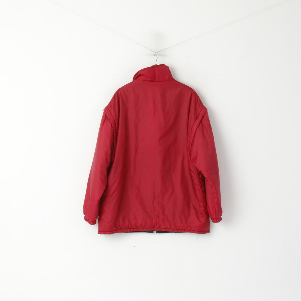Giacca Master da uomo XL in nylon rosso vintage anni '90 con cerniera intera e maniche staccabili