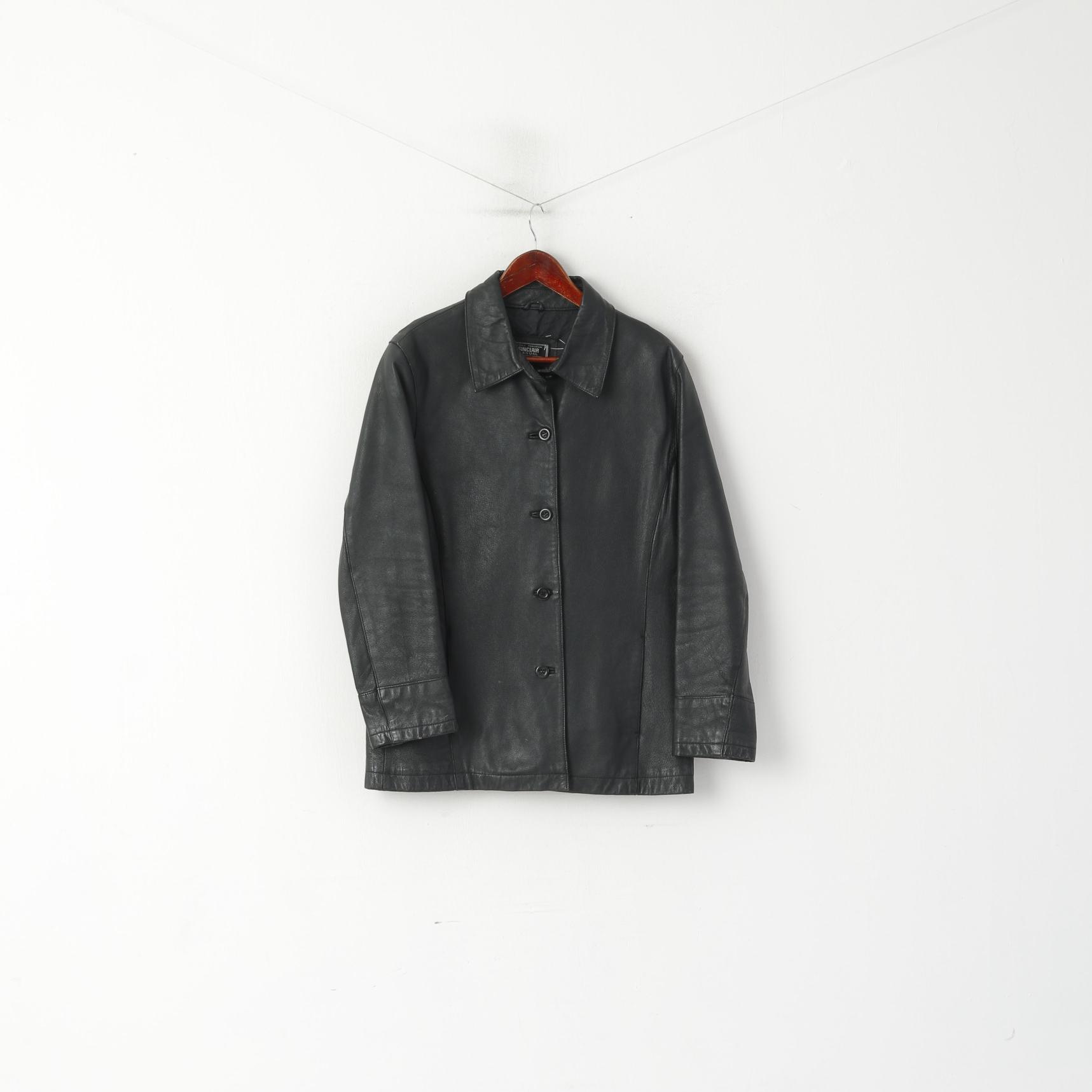 Sinclair Casual Femme 42/44 L Veste Cuir Noir Vintage Boutonné Rétro Top