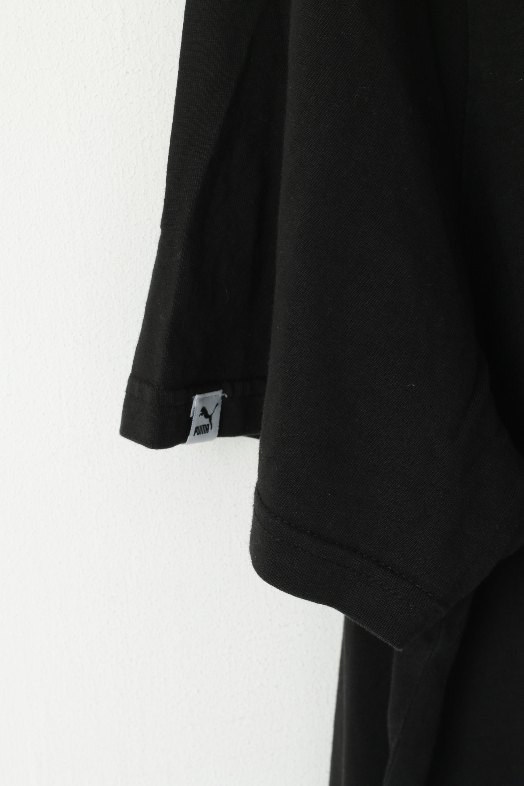 T-shirt Puma da uomo XL in cotone nero con logo Heritage, girocollo, top sportivo di base