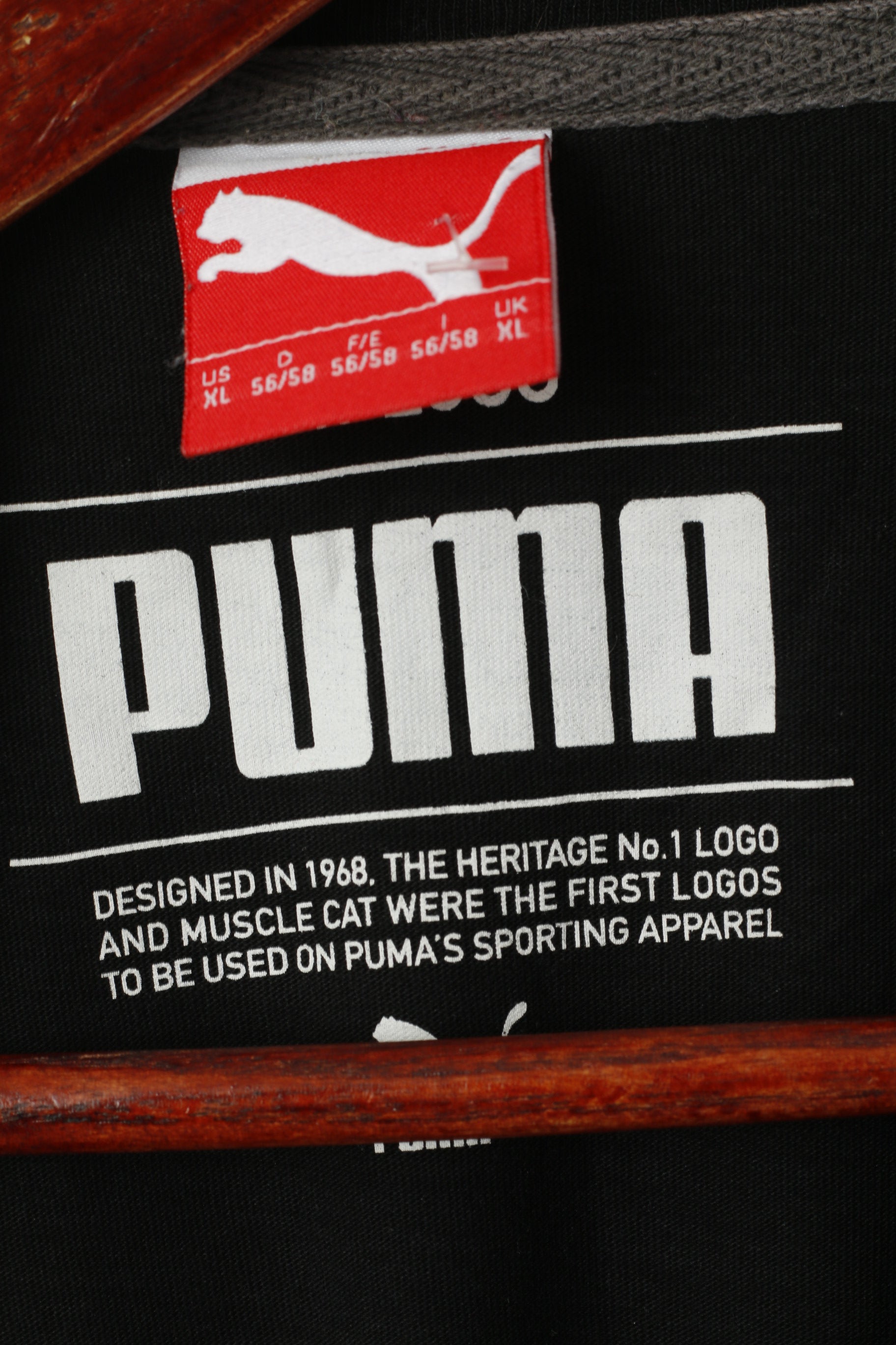 T-shirt Puma da uomo XL in cotone nero con logo Heritage, girocollo, top sportivo di base