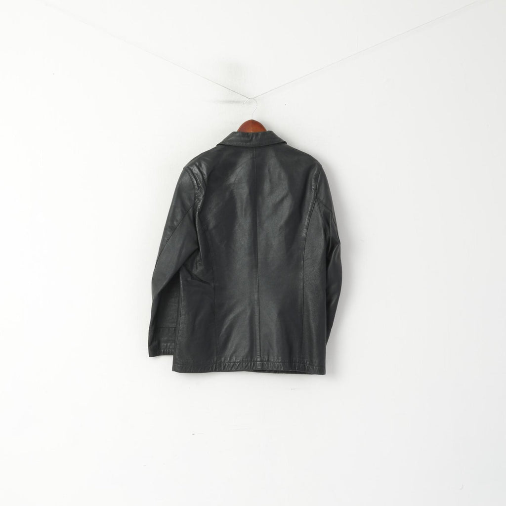 Sinclair Casual Femme 42/44 L Veste Cuir Noir Vintage Boutonné Rétro Top