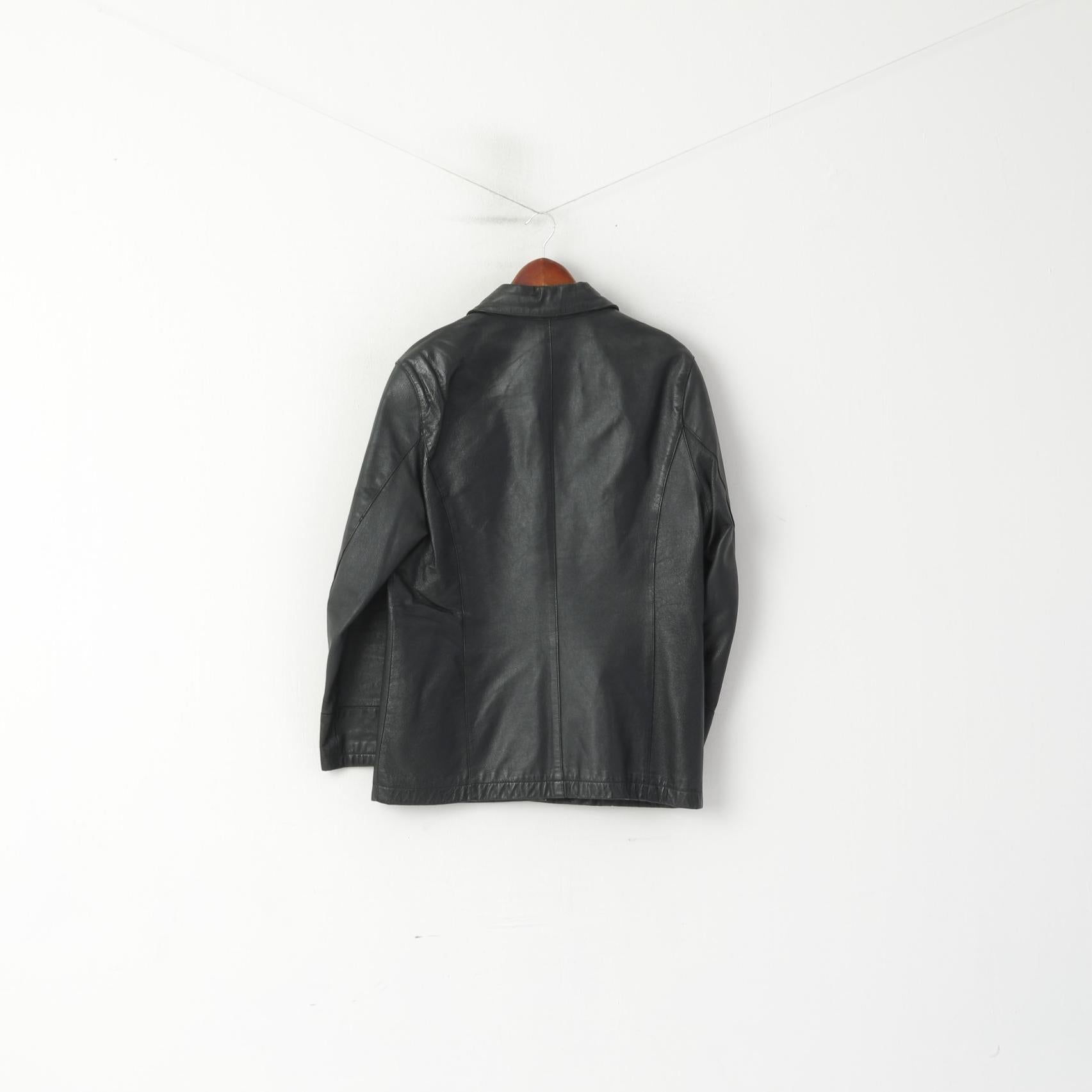 Sinclair Casual Femme 42/44 L Veste Cuir Noir Vintage Boutonné Rétro Top