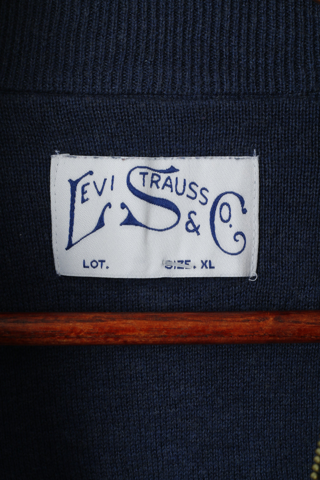 Levi's Men XL (L) Jumper Navy Cotton Knit Full Zipper Lightweight Soft Sweater