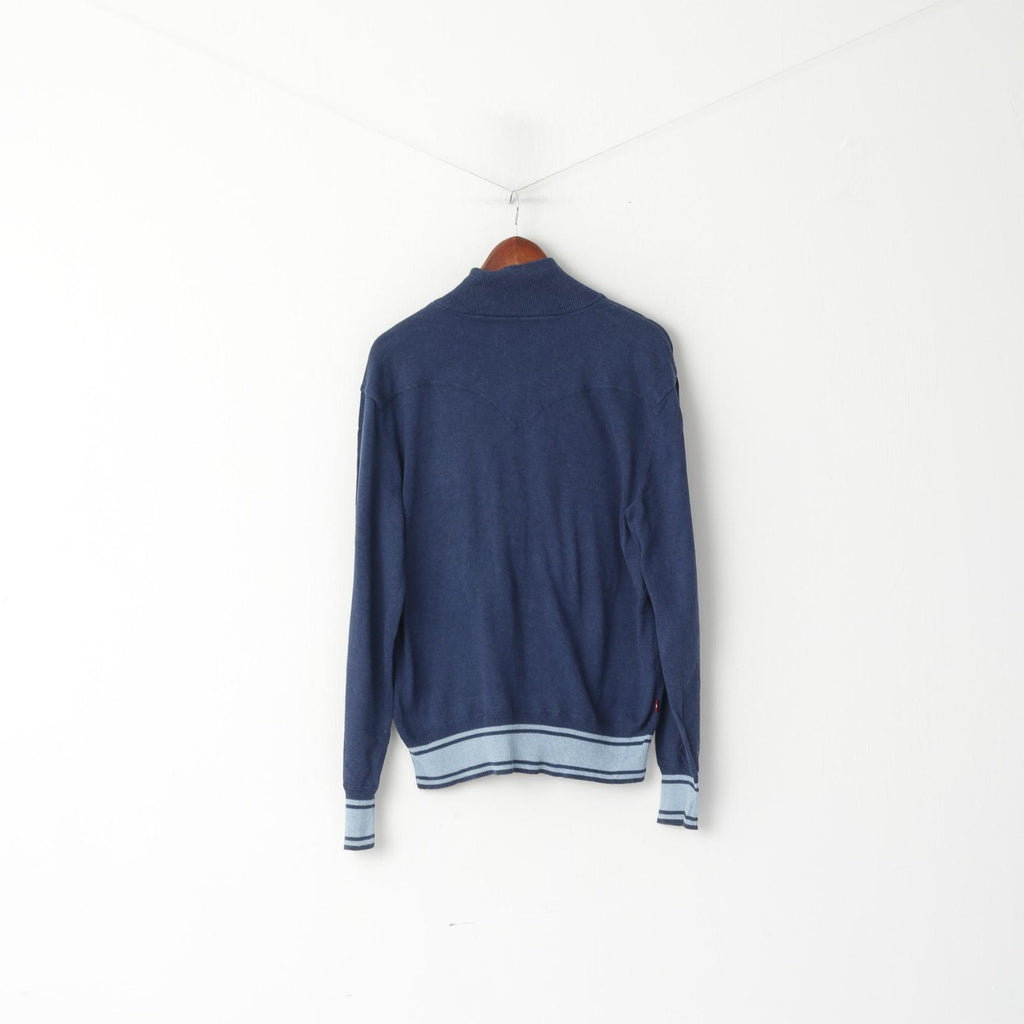 Levi's Men XL (L) Jumper Navy Cotton Knit Full Zipper Lightweight Soft Sweater