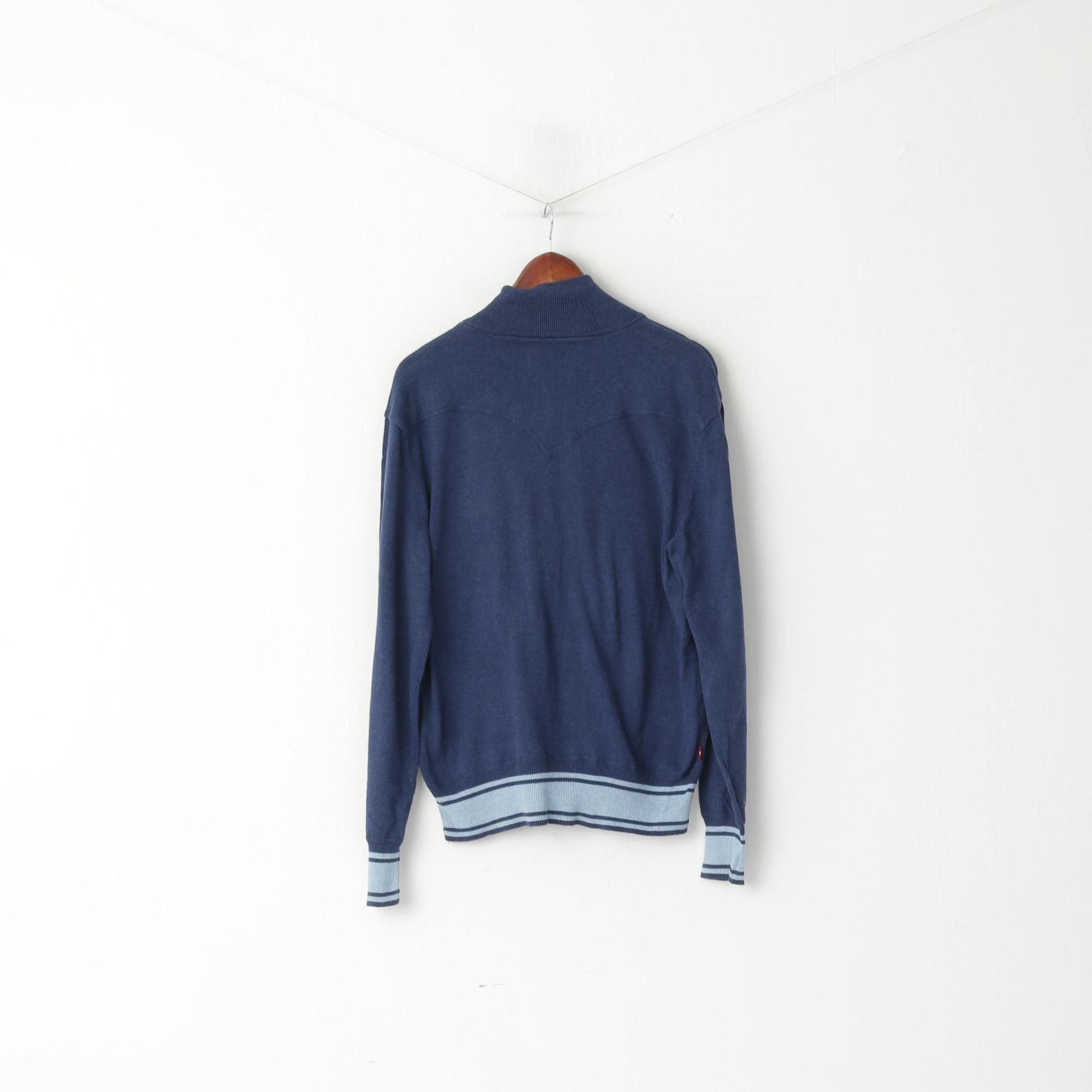 Levi's Men XL (L) Jumper Navy Cotton Knit Full Zipper Lightweight Soft Sweater