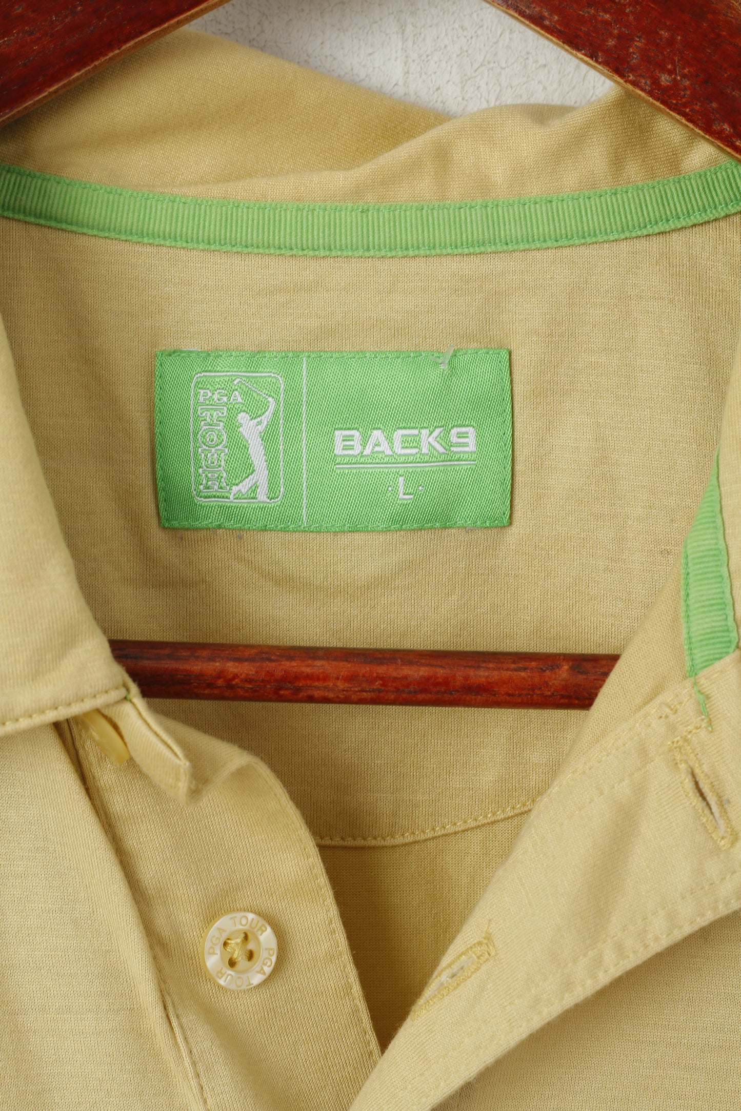 Back9 PGA Tour Hommes L Polo Beige Coton Golf Sport Vintage Boutons Détaillés Haut