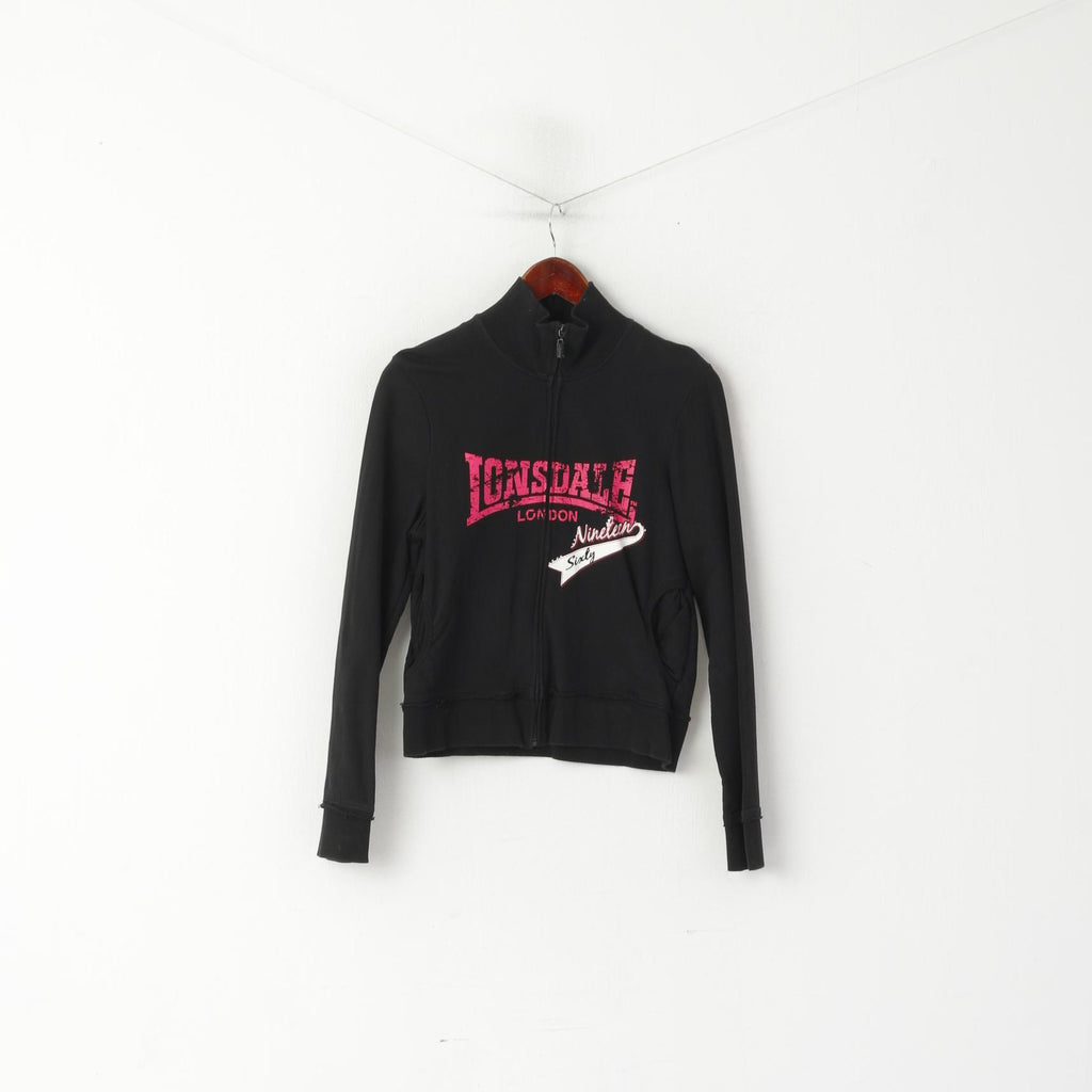 Felpa Lonsdale London da donna 12 S. Top corto con zip intera in cotone nero con logo