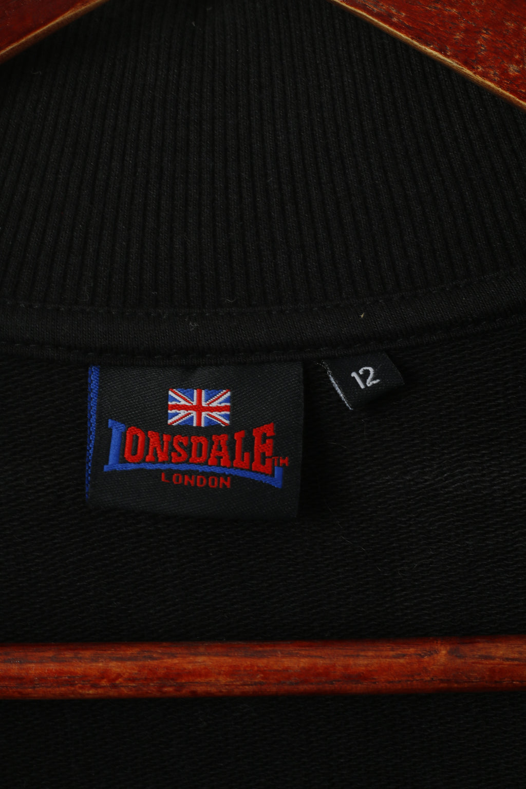 Felpa Lonsdale London da donna 12 S. Top corto con zip intera in cotone nero con logo