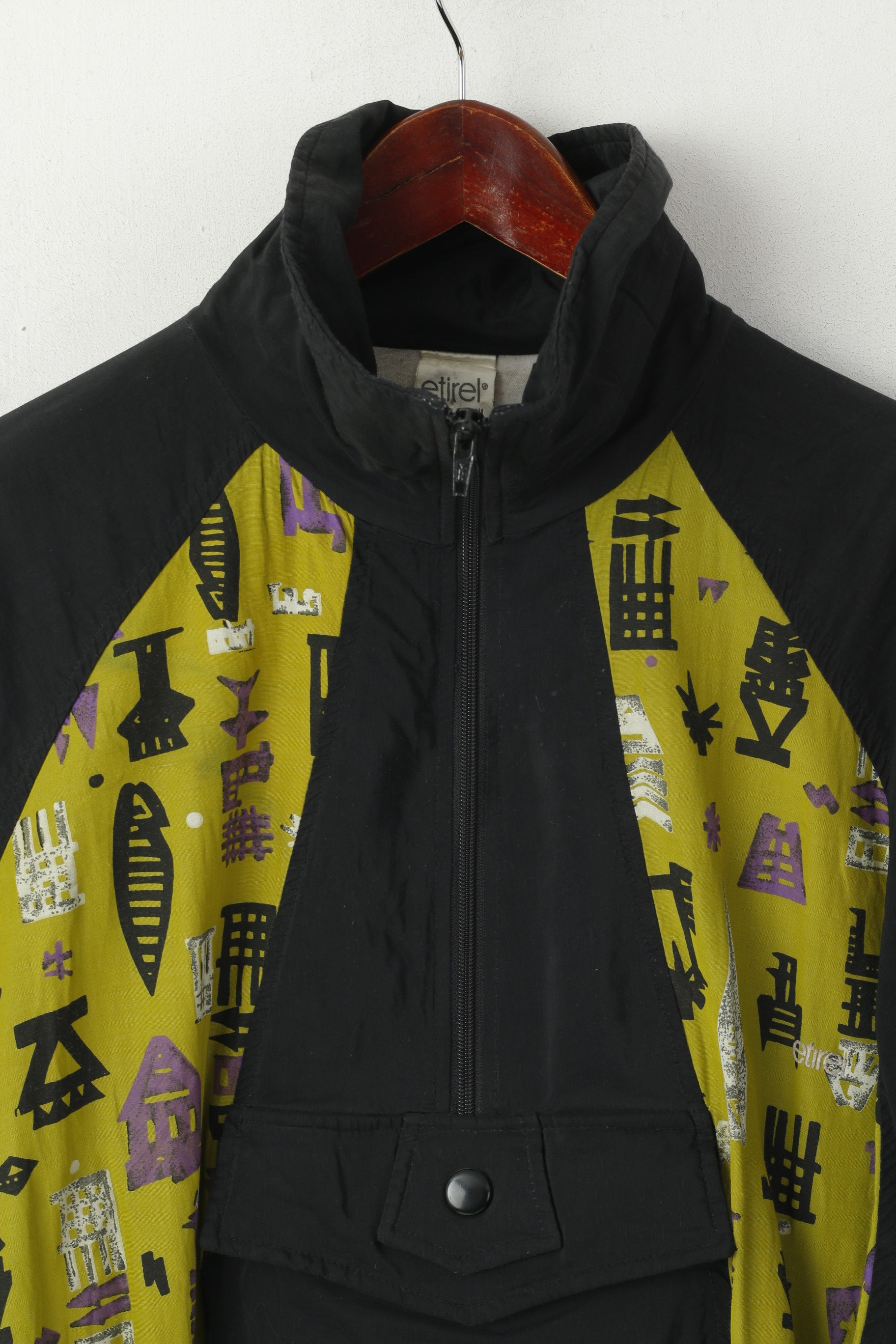 Etirel Le Style Sportif Men M Pullover Jacket Noir Vintage Knagaroo Pocket Top