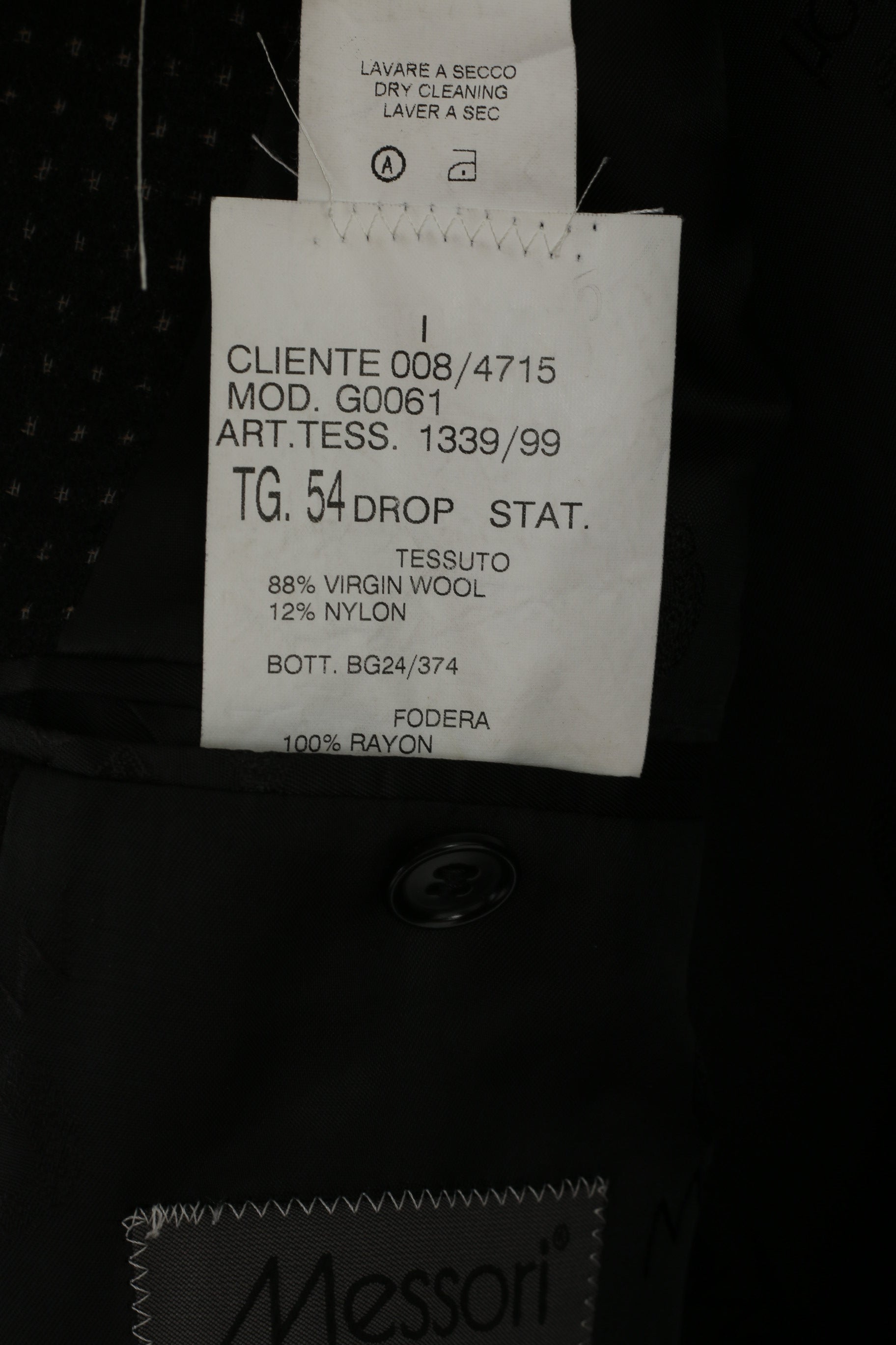 Messori Uomo 54 Blazer Nero Lana Nylon Made In Italy Giacca monopetto firmata