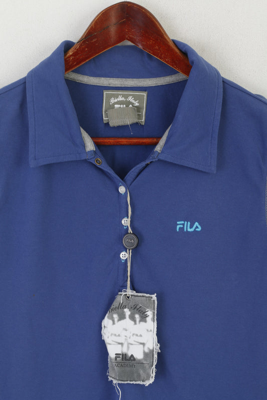 New Fila Academy Womens 16 XL Polo Shirt Blue Cotton Biella Italy Sport Top