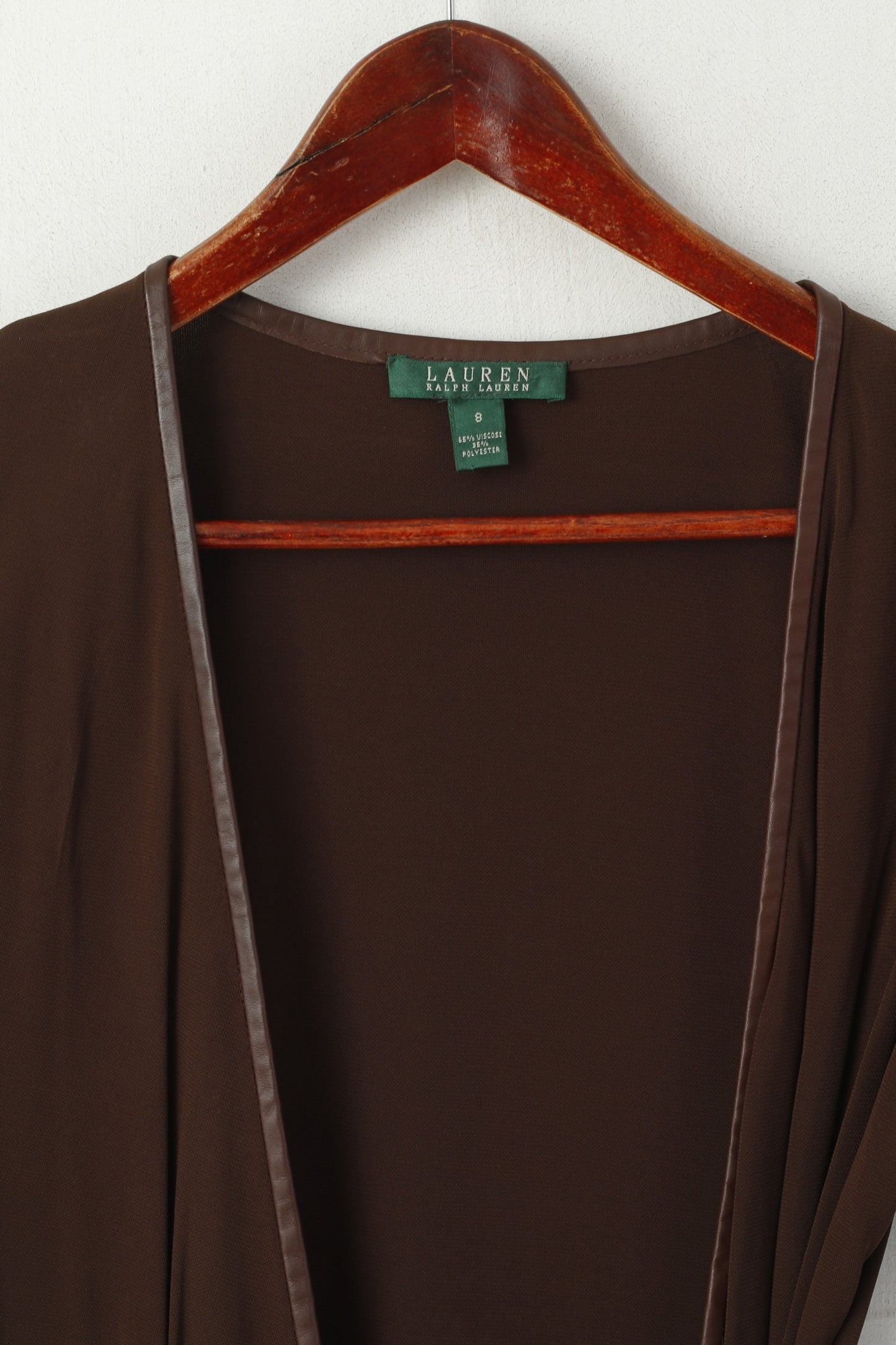 Lauren Ralph Lauren Womens 8 S Overlay Brown Long Tunic Open Thin Material Elegant Belted Top