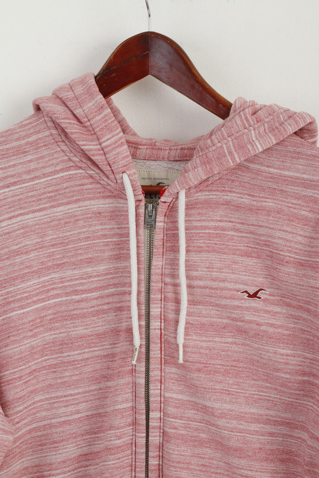 Hollister California Men L Sweatshirt Red Faded Cotton Full Zipper Hooded Top