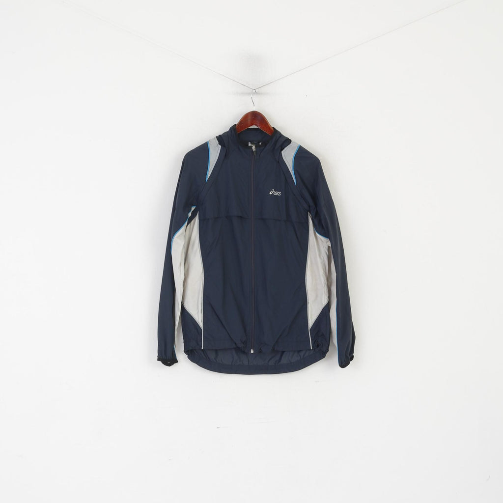 Asics Femmes 16 42 XL Veste Marine Run Activewear Fermeture Éclair Complète Manches Amovibles Haut