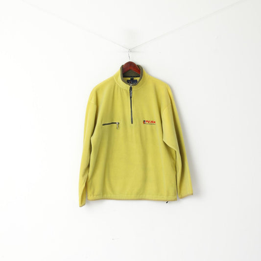 Top da esterno Peak Performance da uomo M in pile pullover color lime con tasca con zip e collo