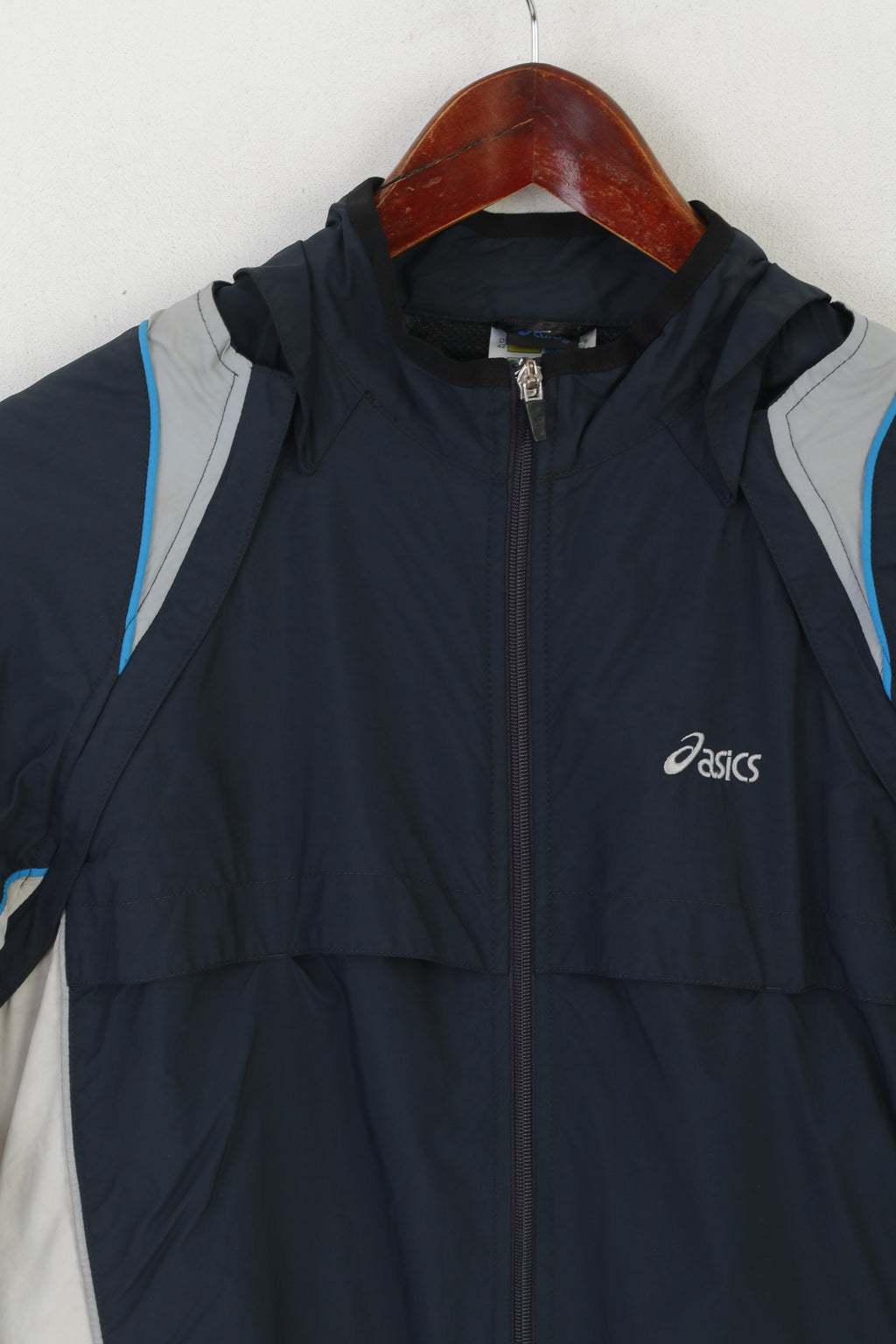 Asics Femmes 16 42 XL Veste Marine Run Activewear Fermeture Éclair Complète Manches Amovibles Haut