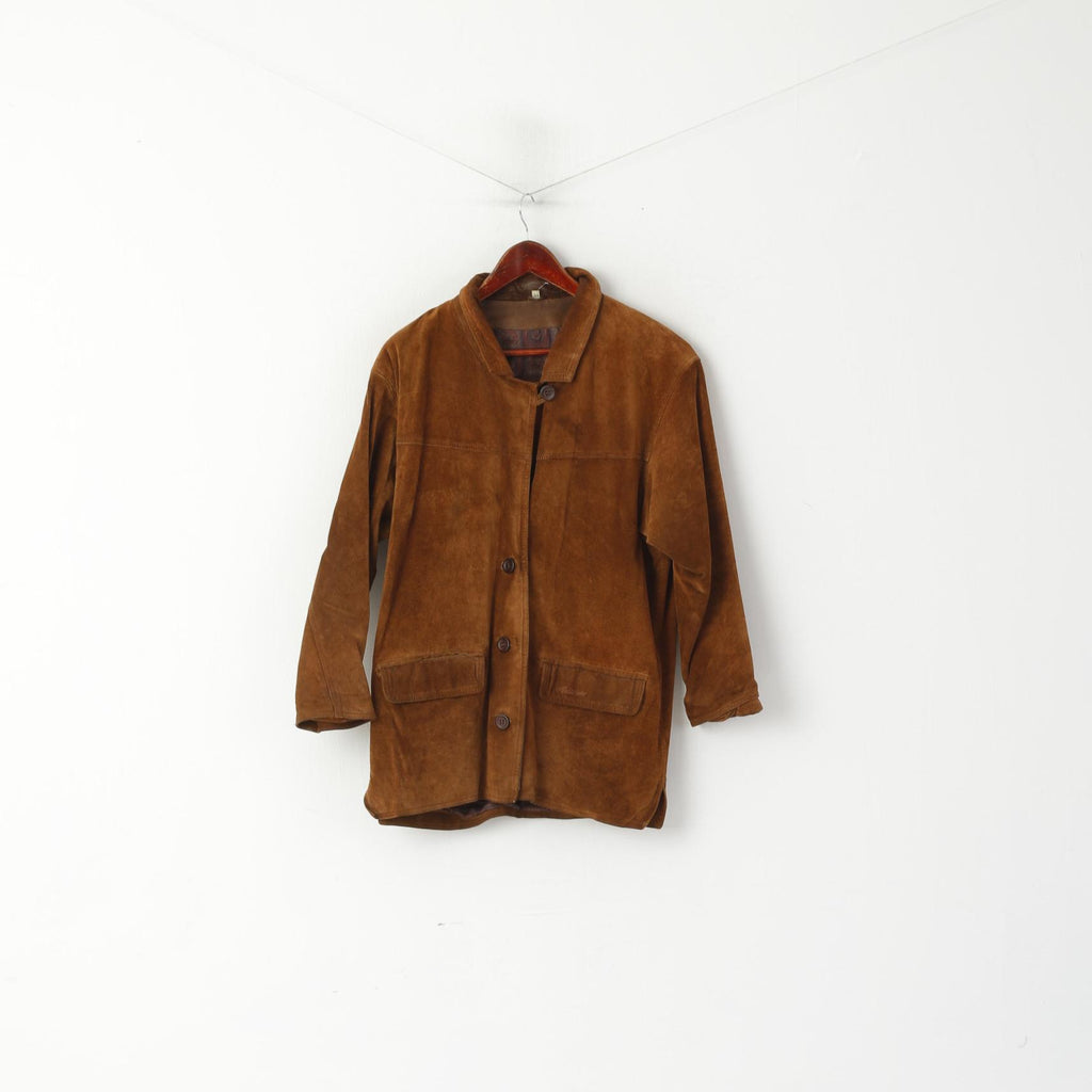 Aleksander Femmes 38 M Veste En Cuir Marron Vintage Western Simple Boutonnage Haut En Daim