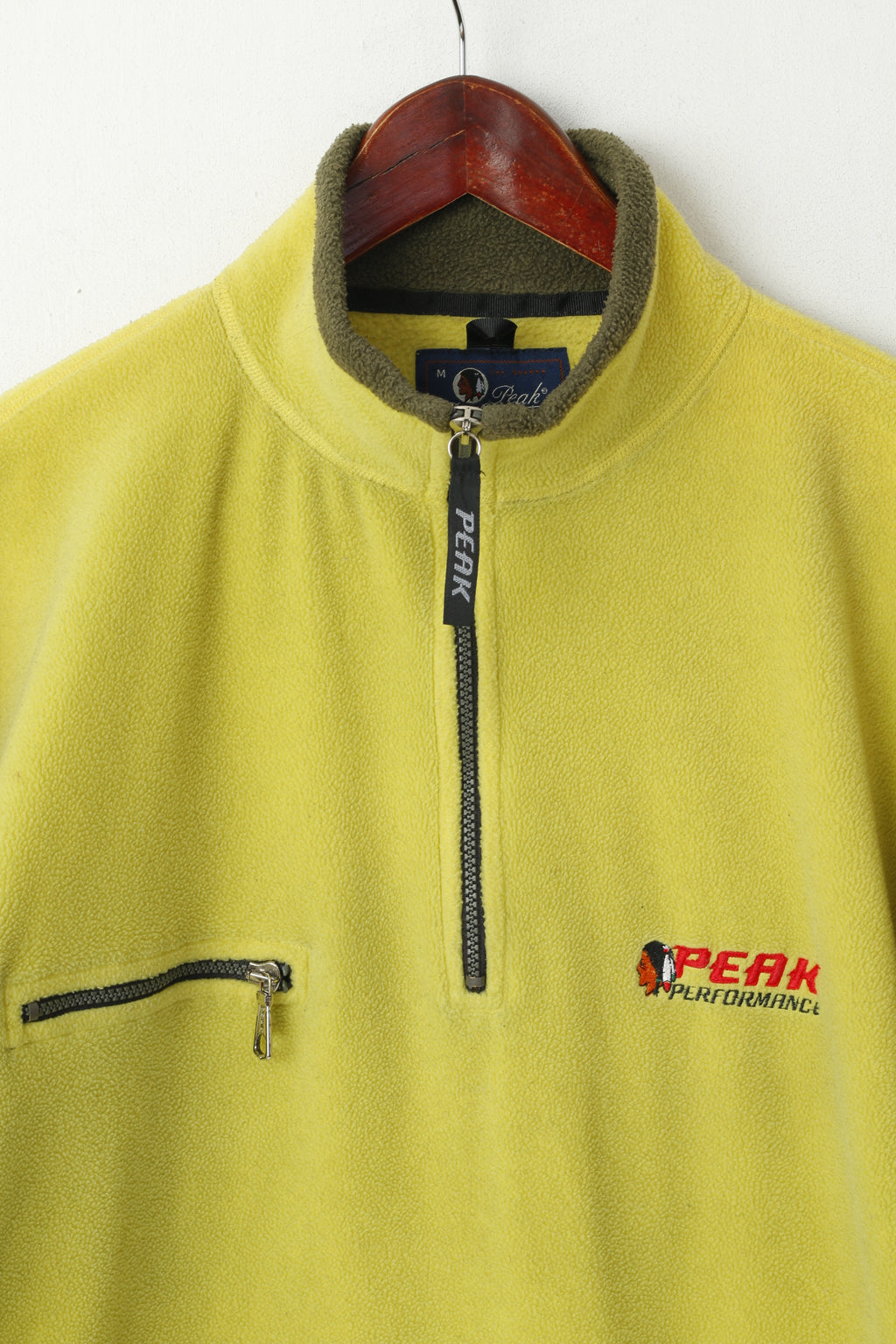 Peak Performance Men M Fleece Top Lime Pull Zip Neck Pocket Outdoor Top