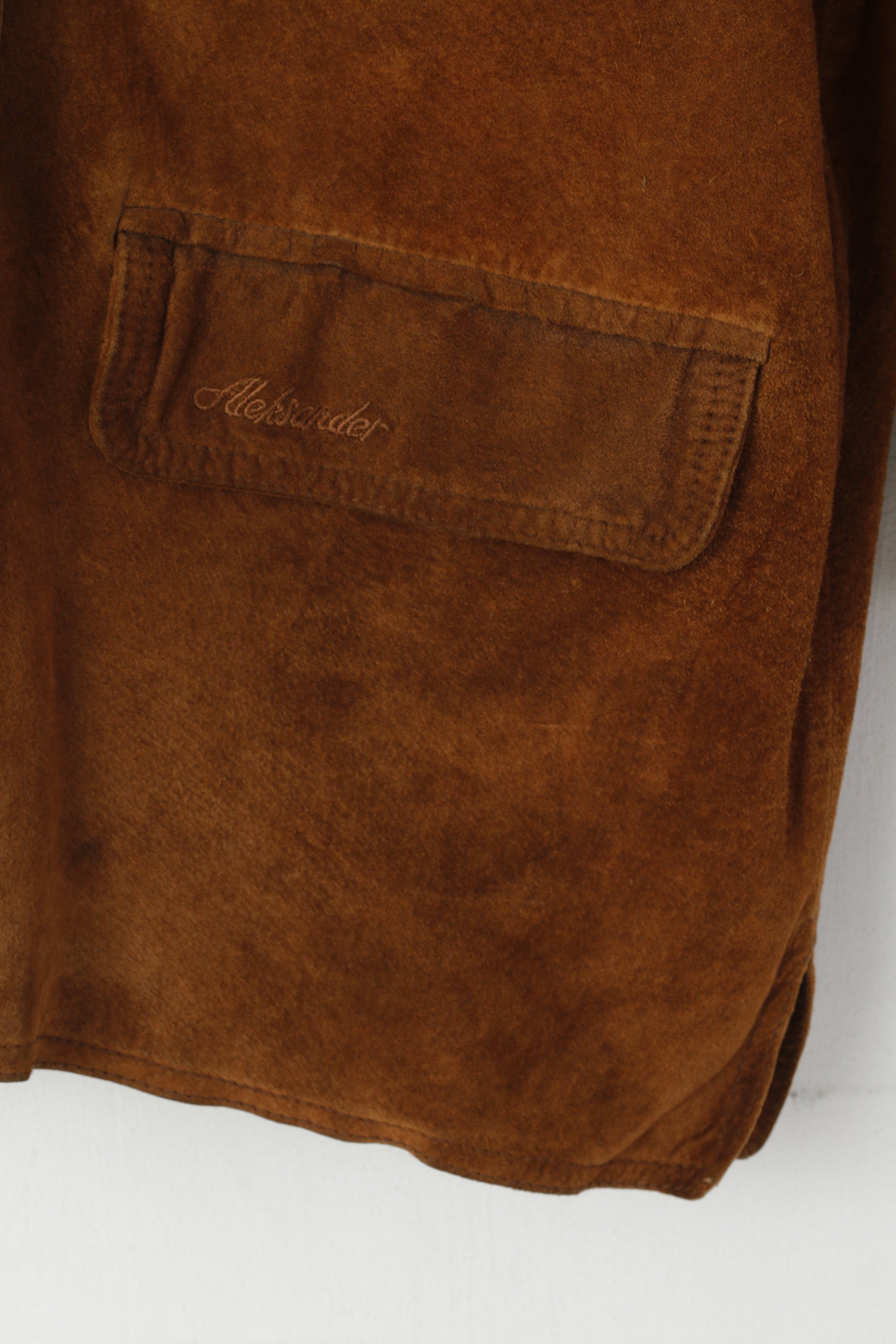 Aleksander Femmes 38 M Veste En Cuir Marron Vintage Western Simple Boutonnage Haut En Daim