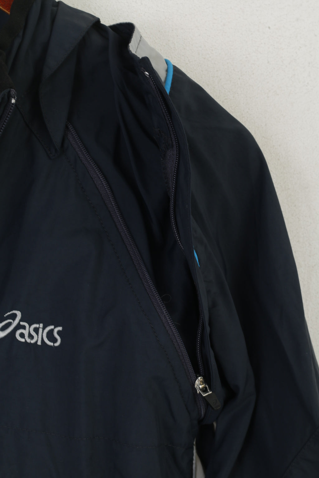 Asics Femmes 16 42 XL Veste Marine Run Activewear Fermeture Éclair Complète Manches Amovibles Haut