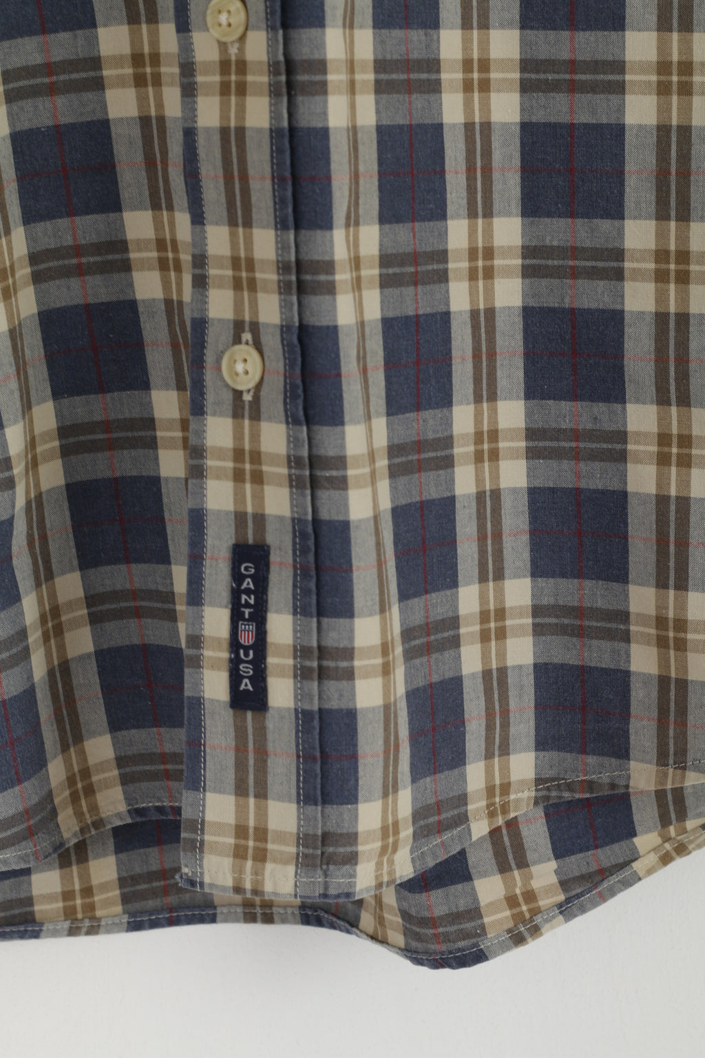 Gant Men M Casual Shirt Blue Check Sport Fit Adirondack Poplin Cotton Long Sleeve Top