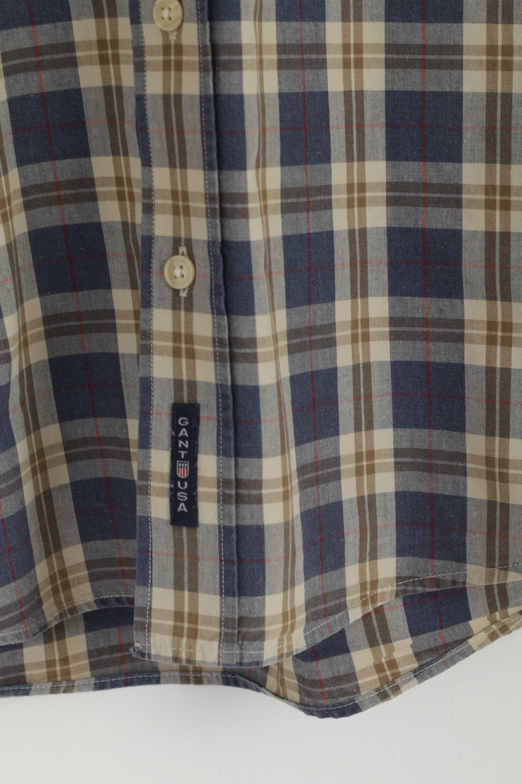 Gant Men M Casual Shirt Blue Check Sport Fit Adirondack Poplin Cotton Long Sleeve Top
