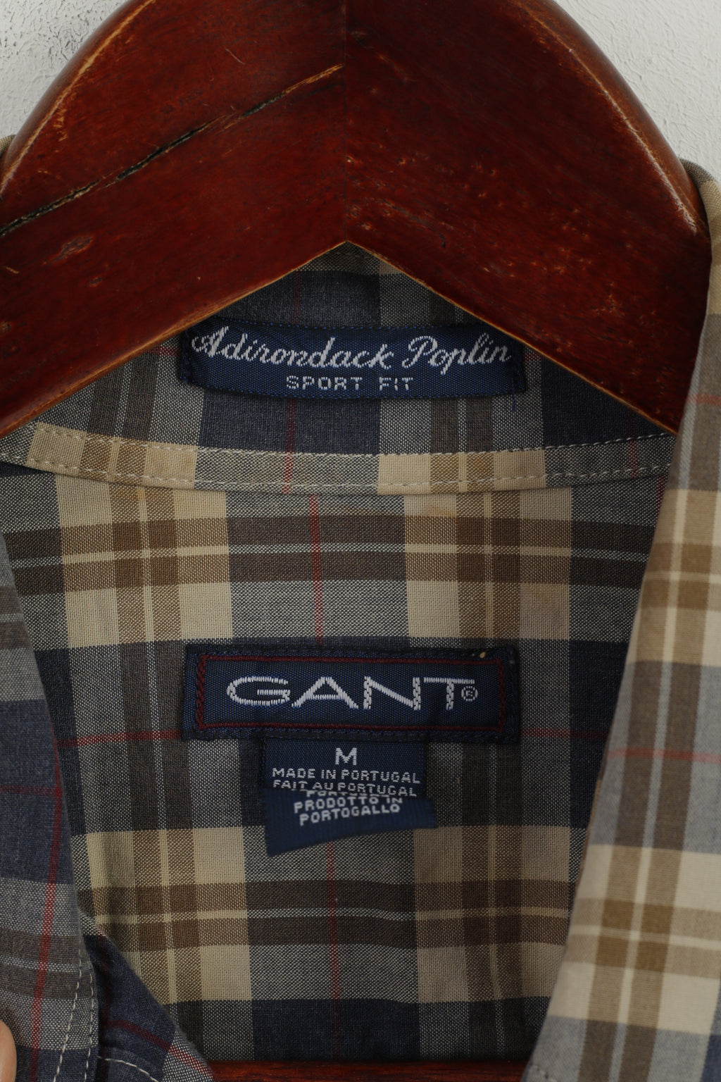 Gant Men M Casual Shirt Blue Check Sport Fit Adirondack Poplin Cotton Long Sleeve Top