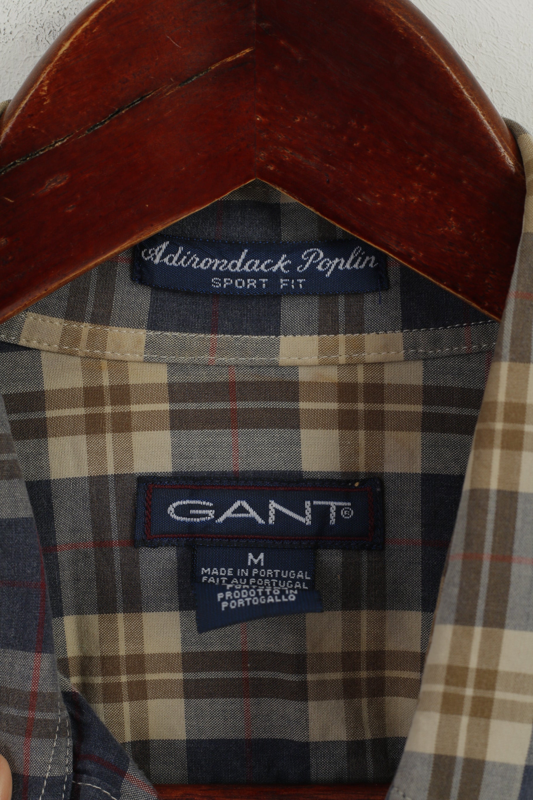 Gant Men M Casual Shirt Blue Check Sport Fit Adirondack Poplin Cotton Long Sleeve Top