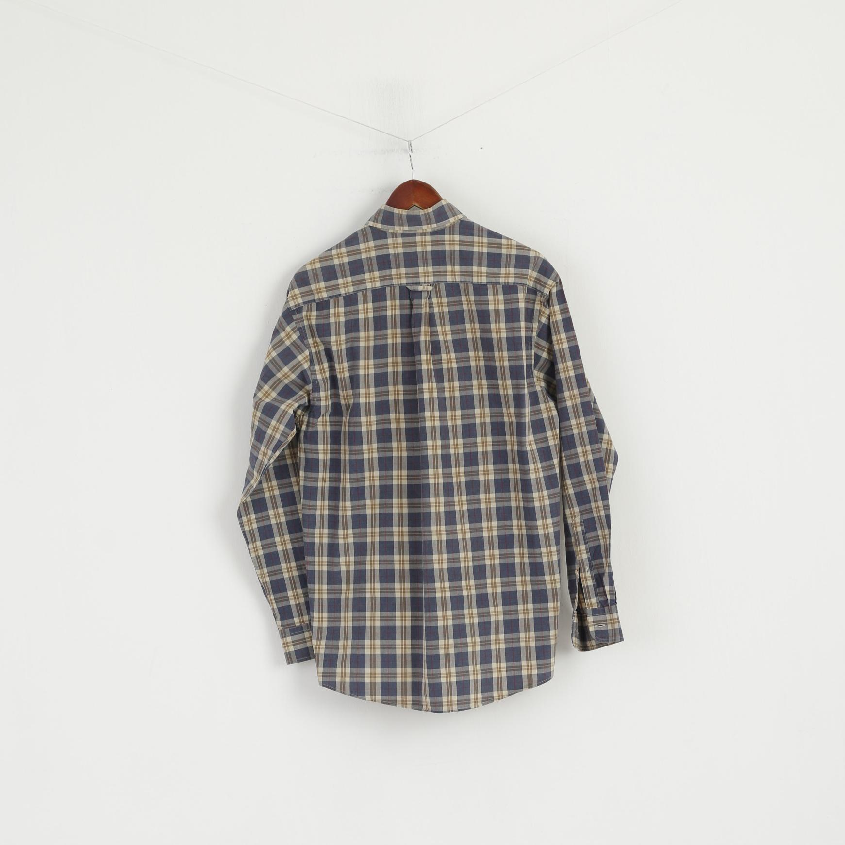 Gant Men M Casual Shirt Blue Check Sport Fit Adirondack Poplin Cotton Long Sleeve Top