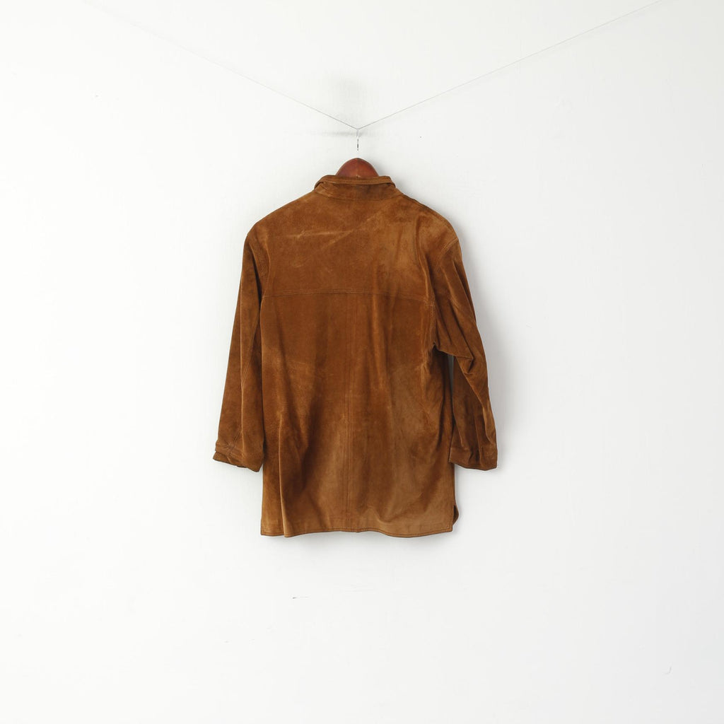 Aleksander Femmes 38 M Veste En Cuir Marron Vintage Western Simple Boutonnage Haut En Daim