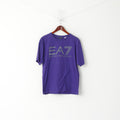 Armani Jeans Men L (M) Shirt Purple Cotton Graphic Slim Fit Crew Neck Top
