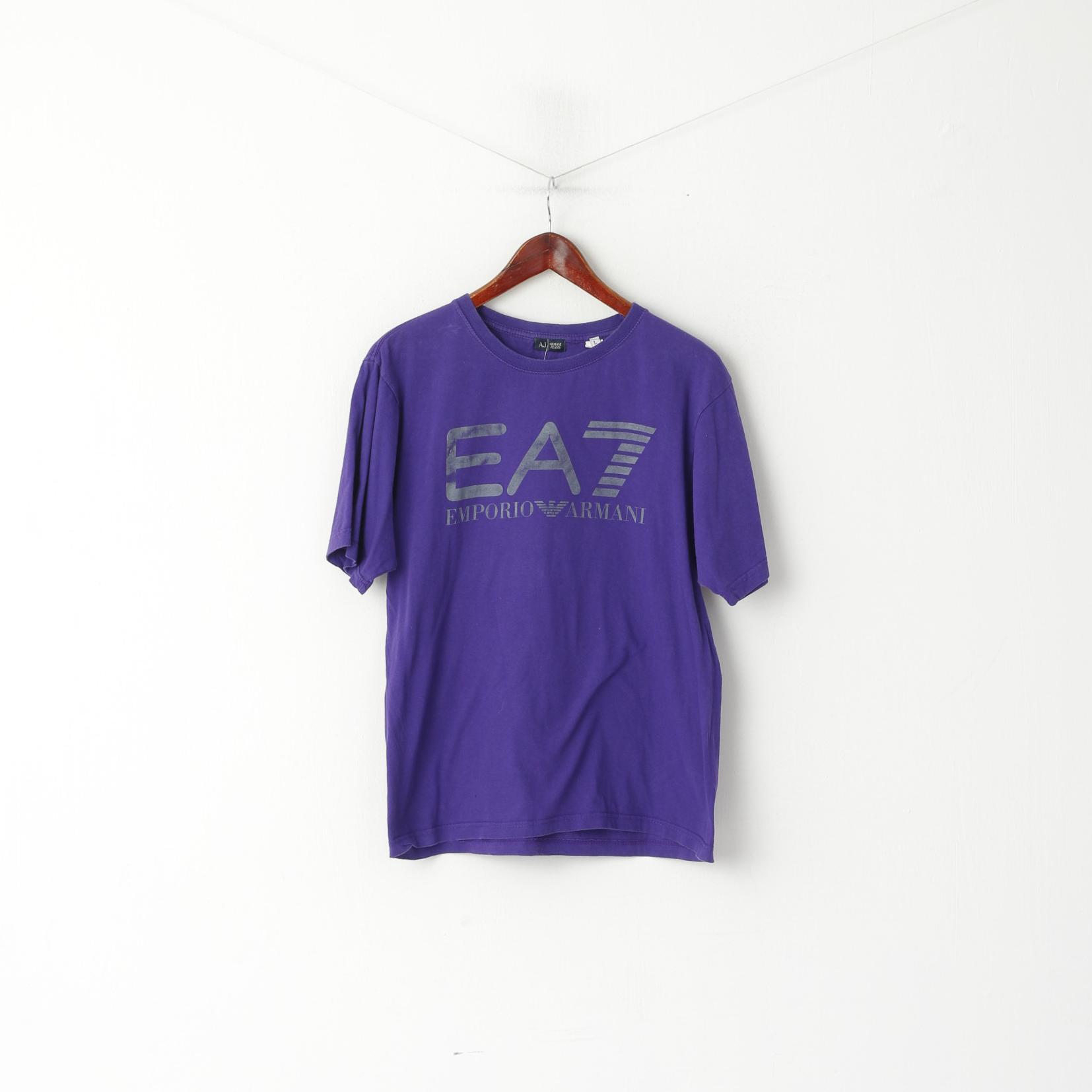 Armani Jeans Homme L (M) Chemise Violet Coton Graphique Slim Fit Ras du Cou Haut