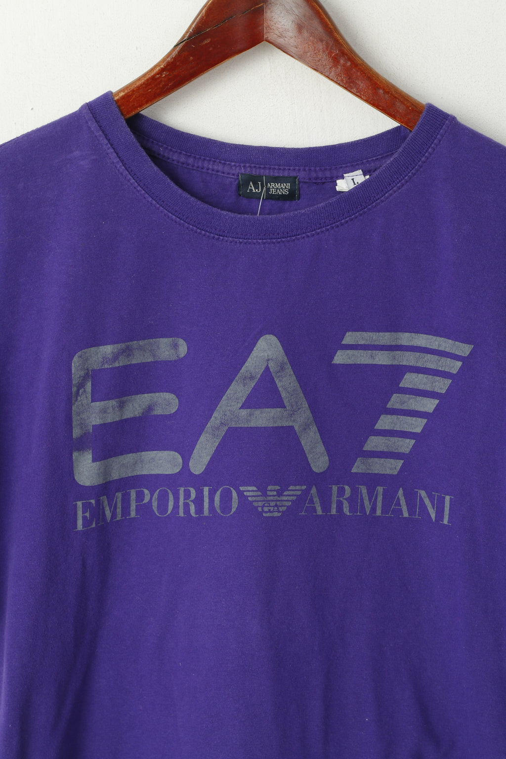 Armani Jeans Homme L (M) Chemise Violet Coton Graphique Slim Fit Ras du Cou Haut