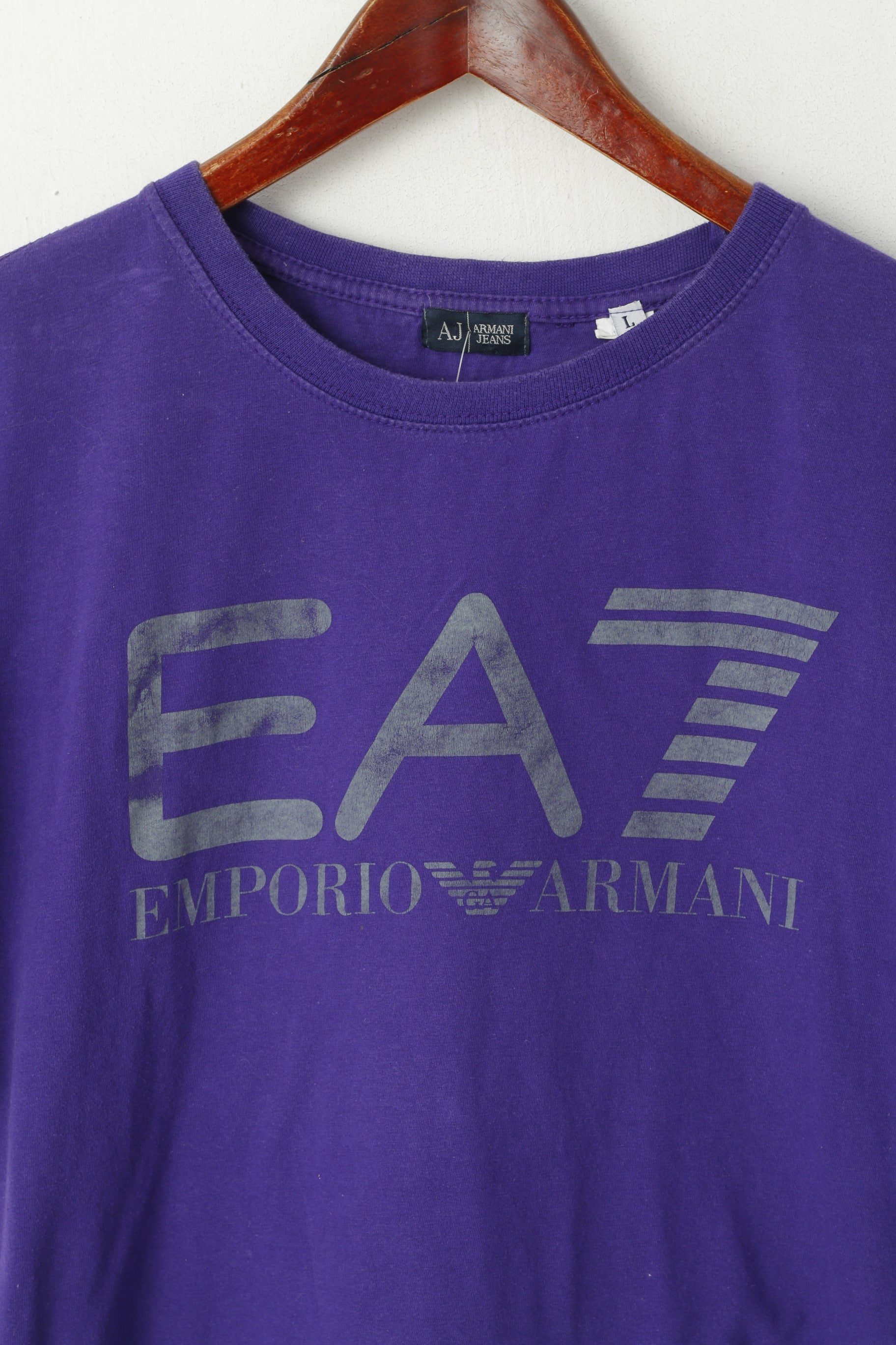 Armani Jeans Homme L (M) Chemise Violet Coton Graphique Slim Fit Ras du Cou Haut