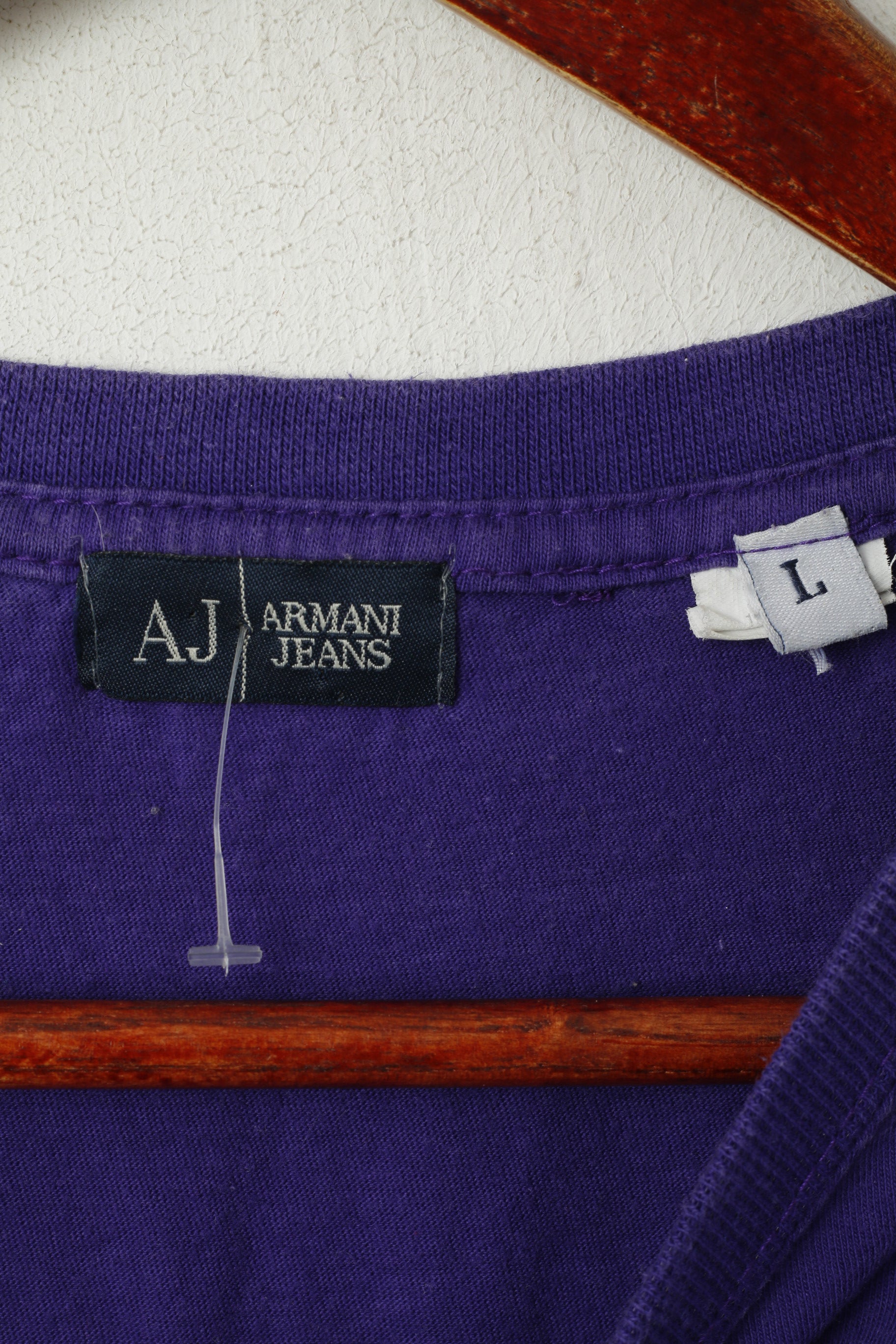 Armani Jeans Homme L (M) Chemise Violet Coton Graphique Slim Fit Ras du Cou Haut